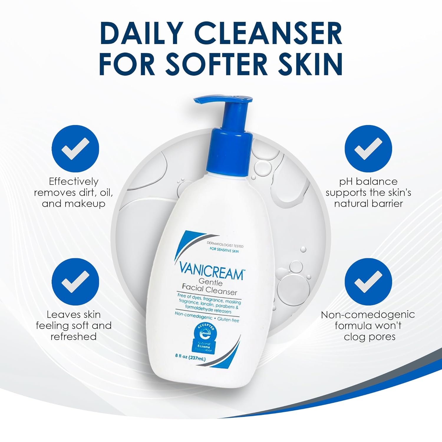 Vanicream Gentle Facial Cleanser with Pump Dispenser – 8 fl oz