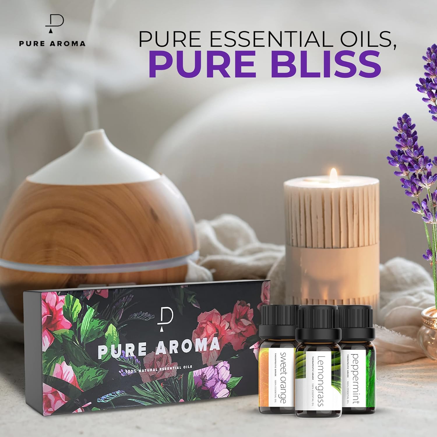 Pure Aroma Essential Oils Set – 6 Pack (10 ml Each)
