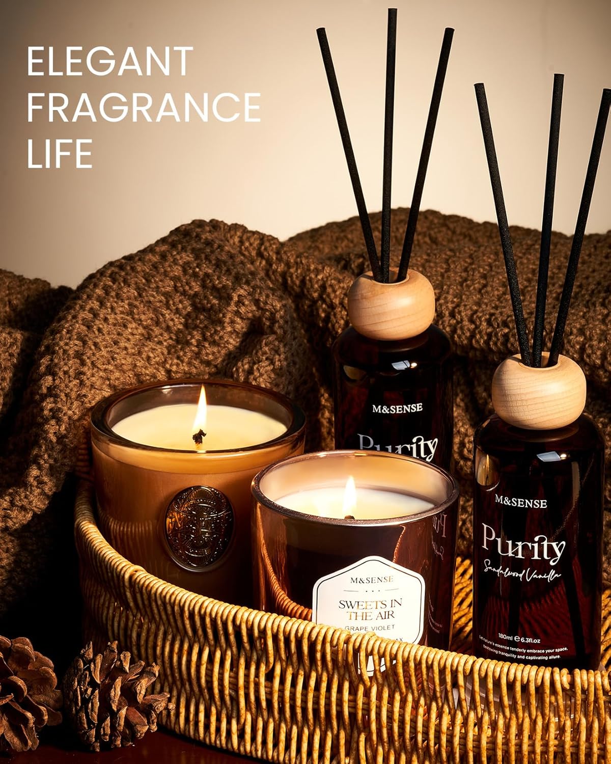 M&SENSE Bamboo Reed Diffuser Set – 6.3 fl oz