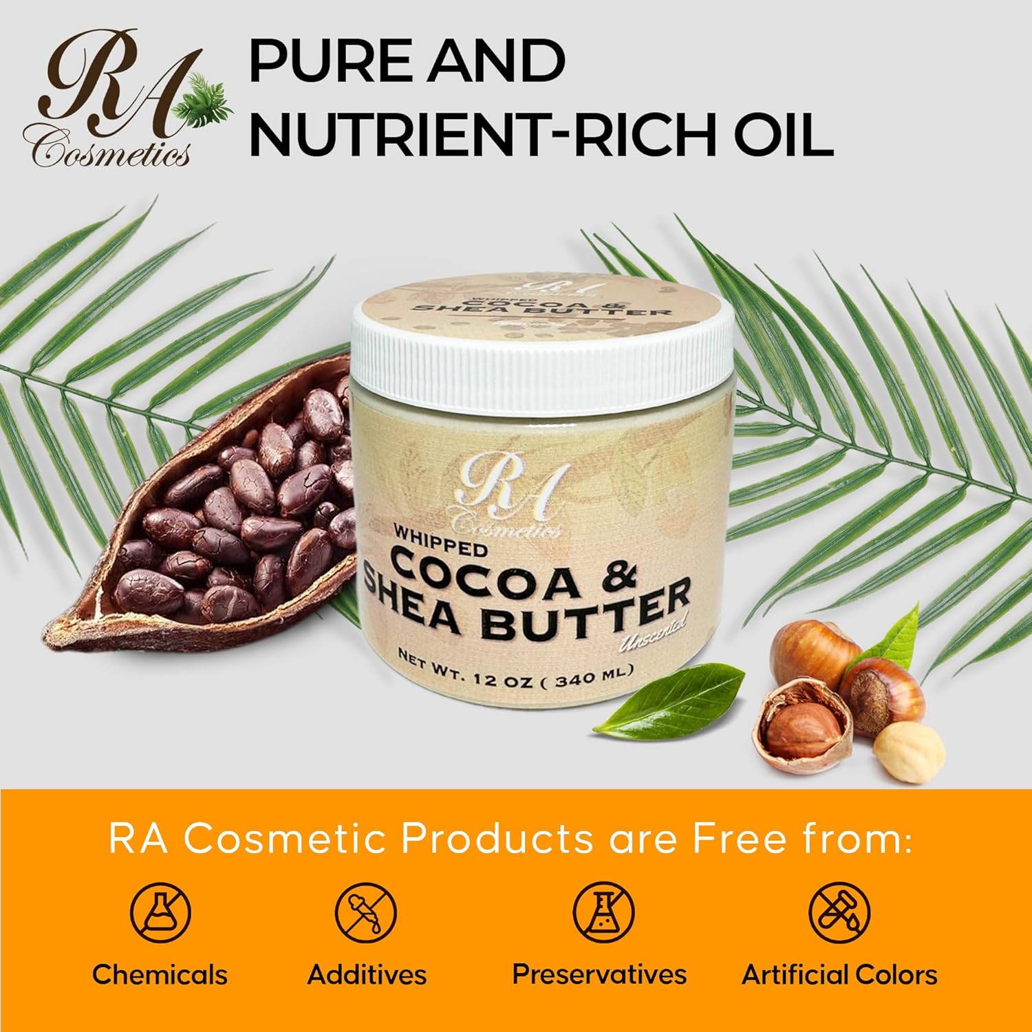 RA COSMETICS Whipped Cocoa & Shea Butter – Unscented – 12 oz